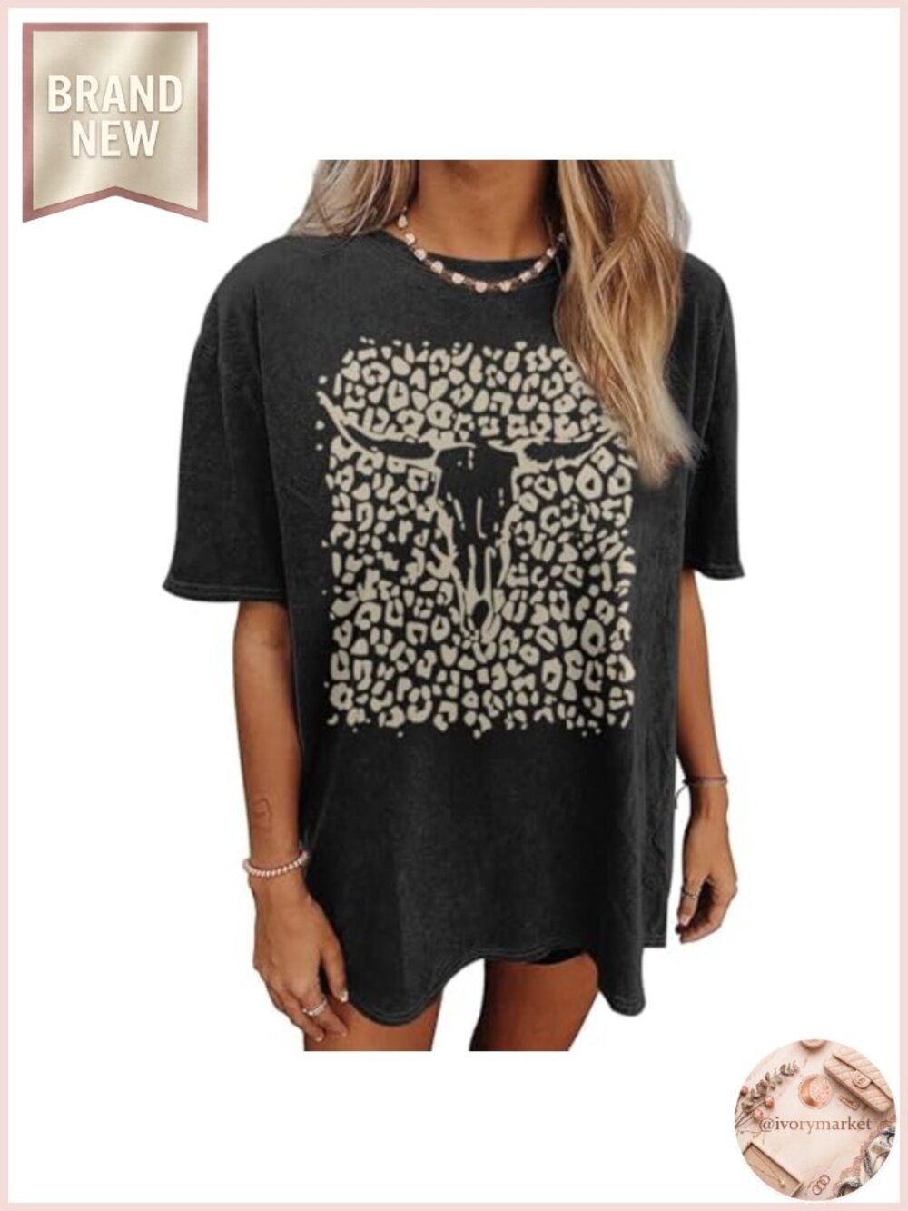 Vintage Acid Wash Cow Skull Graphic Tee - Oversized Western Concert T-Shirt